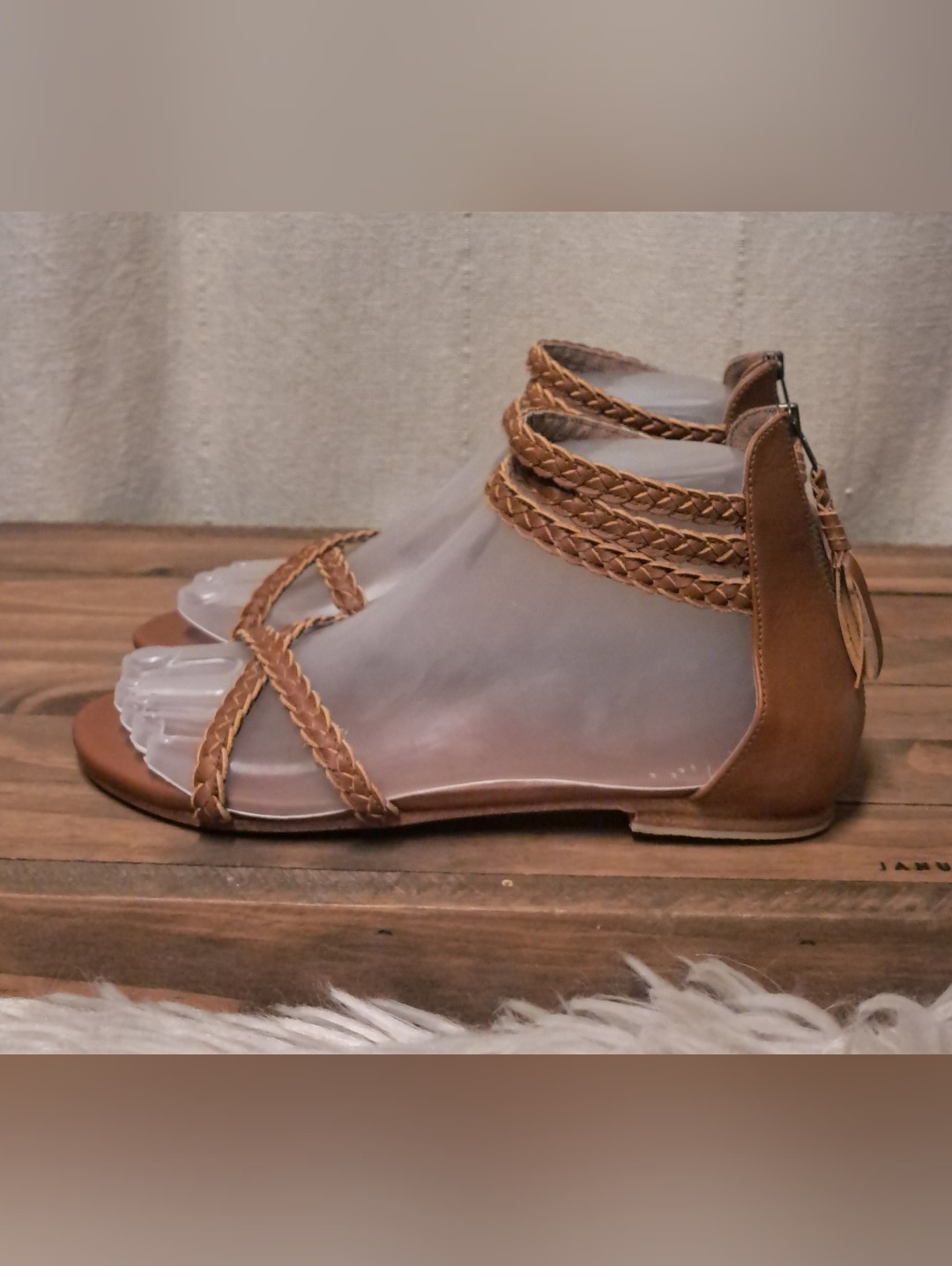Bali Elf Calypso Braided Leather Gladiator Sandals Camel Tan Boho Size 8 — image 2 of 8